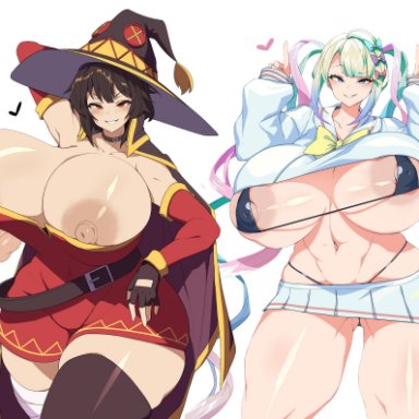 hololive, hololive english, hololive english -council-, miss kobayashi's dragon maid, needy girl overdose, needy streamer overload, ame-chan, ame-chan (needy girl overdose), ilulu (dragon maid), megumin, ouro kronii, sinensian, 4girls, aged up, alternate breast size