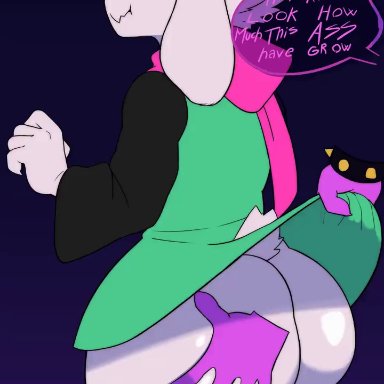 deltarune, ralsei, susie (deltarune), flait, 1boy, 1girls, anthro, ass, ass grab, big ass, big butt, bottomless, bubble butt, butt grab, clothed