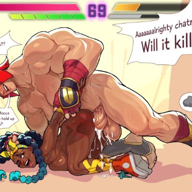 street fighter, kimberly (street fighter), marisa (street fighter), dieselbrain, 1futa, 1girls, african, african female, anal, areolae, balls, breasts, cum, cum inside, dark-skinned female