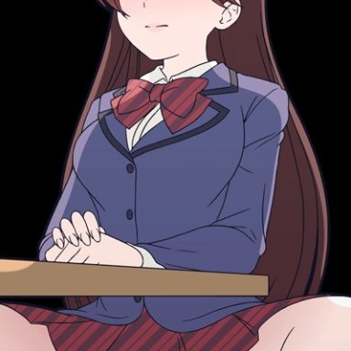 komi-san wa komyushou desu, komi shouko, mike inel, anal, anal object insertion, anus, black background, bouncing breasts, bow, bowtie, breasts, brown hair, dildo, female, heart