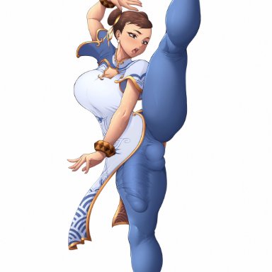 street fighter, chun-li, vicsenpai, 1futa, balls, big breasts, breasts, bulge, clothed, clothing, erection, erection under clothes, full body, fully clothed, futa only