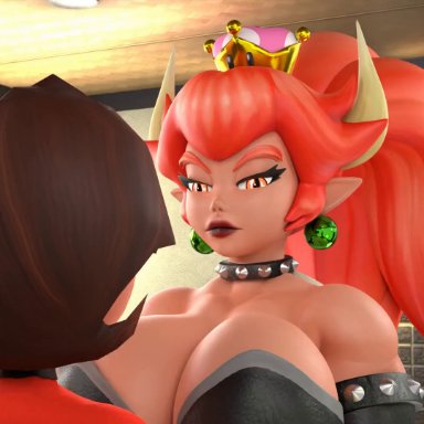 mario (series), new super mario bros. u deluxe, the incredibles, bowsette, helen parr, red bowsette, huhnill, 2futas, angry, balls, big balls, big breasts, big penis, breast slap, doggy style