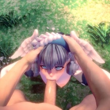 nintendo, xenoblade chronicles, xenoblade chronicles (series), melia antiqua, dragk, 1boy, 1girls, blowjob, blue eyes, blush, breasts, completely naked, completely nude, completely nude female, completely nude male