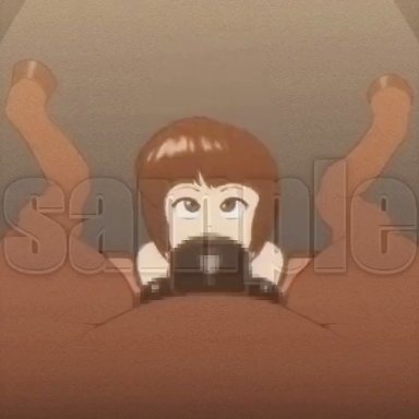 ranma 1/2, nabiki tendo, angelauxes, 1girls, 1horse, animal genitalia, animal penis, balls, big balls, big breasts, big penis, blowjob, bowl cut, brown body, brown eyes