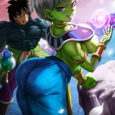 dragon ball, dragon ball super, broly, broly (dragon ball super), cheelai, elitenappa, 1boy, 1girls, alien, alien girl, ass, big ass, black hair, breasts, bubble butt