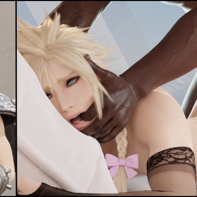 final fantasy, final fantasy vii, final fantasy vii remake, cloud strife, kaylzara, 2boys, ahe gao, anal, anal insertion, anal sex, androgynous, ass, back, bed, bed sheet