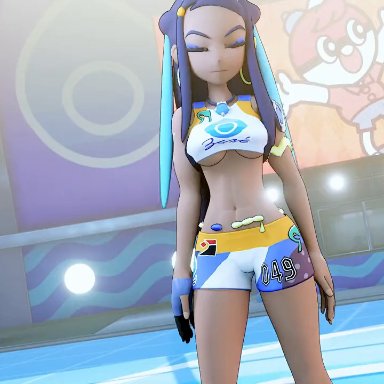 game freak, nintendo, pokemon, pokemon ss, drednaw, nessa (pokemon), amateurthrowaway, 1boy, 1girls, bent over, black hair, blue eyes, blue hair, bottomless, bottomless female