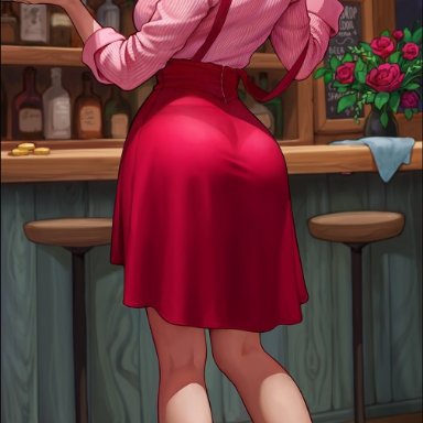 stardew valley, emily (stardew valley), aroma sensei, 1girls, barmaid, big ass, big breasts, blue hair, blush, blushing at viewer, breasts, busty, curvaceous, curvy, curvy figure