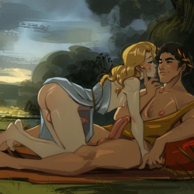 ancient greece, ripushko, blonde hair, erection, exposed ass, femboy, gay, kneeling, penis, wholesome, yaoi, tagme