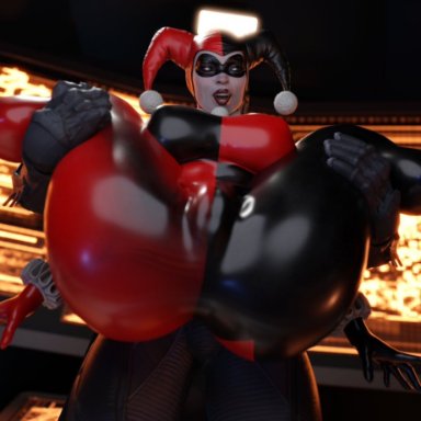 batman: arkham knight, batman (series), dc, dc comics, batman, harley quinn, harley quinn (classic), smitty34, 1boy, 1girls, ass, big ass, big breasts, bodysuit, busty