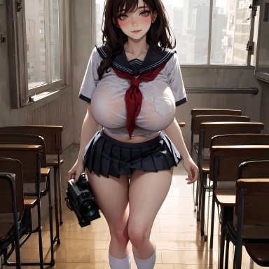 stable diffusion, 1girls, classroom, curvaceous, curvy body, curvy female, huge breasts, school uniform, schoolgirl, solo female, solo focus, voluptuous, voluptuous female, ai generated