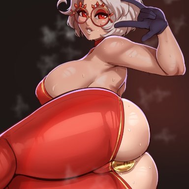 nintendo, tears of the kingdom, the legend of zelda, purah, purah (tears of the kingdom), aestheticc-meme, 1girls, ass, breasts, female, glasses, hips, large breasts, panties, red eyes
