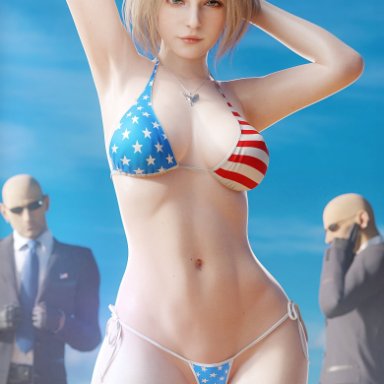 resident evil, resident evil 4, resident evil 4 remake, ashley graham, ashley graham (ella freya), fugtrup, 1girls, american flag bikini, armpits, arms behind head, big breasts, bikini, blonde hair, breasts, busty