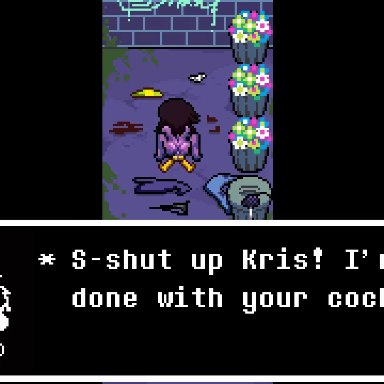 deltarune, kris (deltarune), susie (deltarune), theevilfallenone, alley, anal penetration, riding, sex, animated, pixel art, tagme, video