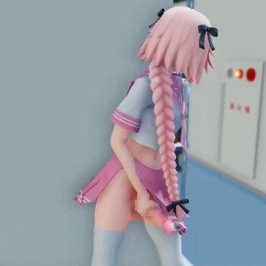 astolfo (fate), kaotaro12, big penis, covering mouth, cum, cum on floor, cumming, femboy, loud ejaculation, masturbating while watching, masturbation, stealth masturbation, strong ejaculation, trying to be quiet, voyeur