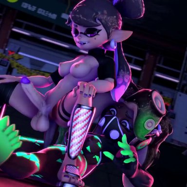 splatoon, callie (splatoon), marina (splatoon), delalicious3, evilzorak, sariken, spankmeaudio, big balls, big penis, bouncing, colored nails, cum inside, cum leaking, cum shot, exposed breasts