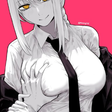 chainsaw man, shounen jump, makima (chainsaw man), masoq, 1girls, big breasts, braid, braided hair, braided ponytail, breast grab, breast squeeze, breasts, busty, female, female only