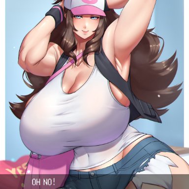 game freak, nintendo, pokemon, pokemon (game), pokemon bw, hilda (pokemon), coolpsyco106, 1girls, alternate body type, alternate breast size, big breasts, blacked out, breasts, busty, cleavage