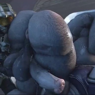 halo (series), elite (halo), master chief, sangheili, rayhuma, 1futa, 1girls, anus, ass, balls, big ass, big balls, big breasts, big butt, big penis