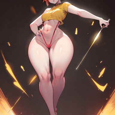 pokemon, pokemon (game), pokemon rgby, kasumi (pokemon), abs, asymmetrical hair, backboob, big butt, blush, breasts, clothing, female, female only, hair, huge ass