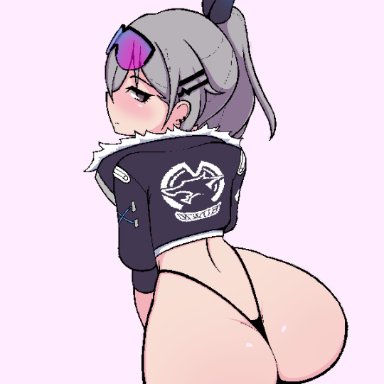 honkai: star rail, silver wolf (honkai: star rail), saltdrawyou, 1girls, ass, ass focus, bubble ass, bubble butt, female, female focus, female only, g string, jacket, jacket only, pink hair