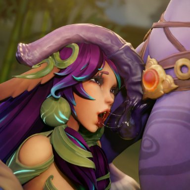 league of legends, lillia (league of legends), soraka, futaholic, 1futa, 1girls, animal genitalia, big penis, erection, female, futa on female, futanari, horsecock, penis, 3d