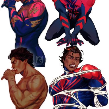 marvel, marvel comics, spider-man (series), miguel o'hara, spider-man, treelover 5, 1boy, bulge, latino, male, male focus, male only, muscles, muscular, muscular male