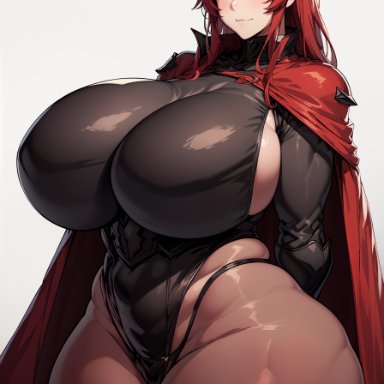 mushoku tensei, eris greyrat, oatmealdood, stable diffusion, 1girls, alternate breast size, breasts, breasts bigger than head, cleavage, clothed female, female, hips, horned female, horned humanoid, horns