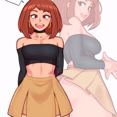 my hero academia, ochako uraraka, jakuson z, 1girls, ass, blush, breasts, brown eyes, brown hair, choker, earrings, female, female focus, female only, heart