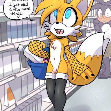 sega, sonic (series), sonic the hedgehog (series), wonder bread, tails, 2boys, anthro, anthro only, armwear, blush, boots, canid, canine, clothing, duo