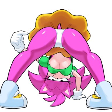 sonic (series), sonic the hedgehog (series), amy rose, classic amy rose, minus8, anthro, ass, barely visible pussy, bent over, cameltoe, fully clothed, hedgehog, looking back at viewer, looking between legs, panties