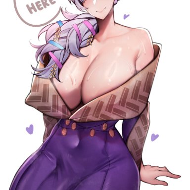 copyright request, character request, unbeller, 1futa, breasts, cleavage, clothed, clothed futanari, clothing, flaccid, fully clothed, futa only, futanari, huge breasts, huge cock