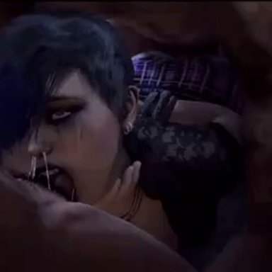 beyond two souls, jodie holmes, 1girls, 2boys, choking on cock, emo, face fucking, interracial, rape, 3d, animated, tagme, video