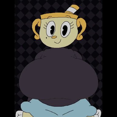 beat banger, cuphead (game), ms. chalice, ambiguous penetration, areolae, big breasts, bra, clothed female nude male, clothing disintegration, cum, cum inside, disembodied hands, grabbing breasts, holding breast, looking back