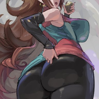 dragon ball, dragon ball fighterz, android 21, android 21 (human), vomi (dragon ball), kazo, 1girls, ass, back, back view, big ass, blue eyes, breasts, clothed, dat ass