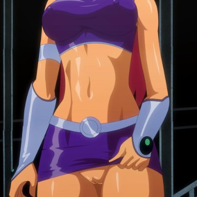 dc, dc comics, teen titans, koriand'r, starfire, aehentai, slappyfrog, 1girls, breasts, clothing, erect nipples, erect nipples under clothes, hips, large breasts, navel