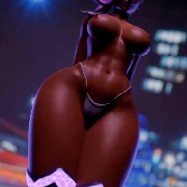 blizzard entertainment, overwatch, sombra, smitty34, ass, athletic female, belly, belly button, big ass, big breasts, breasts, child bearing hips, dark-skinned female, dark skin, hard nipples