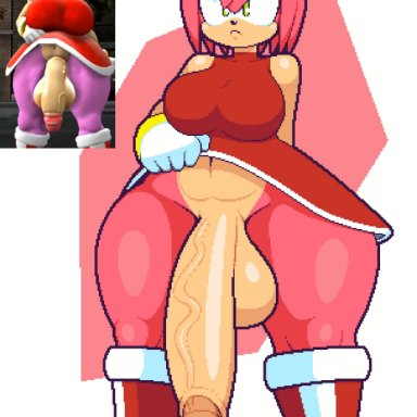 sega, sonic (series), sonic the hedgehog (series), amy rose, xmelomor24x, 1futa, accessory, angry, annoyed, annoyed expression, anthro, ass, balls, big balls, big butt