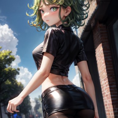 one-punch man, tatsumaki, stable diffusion, 1girls, chest, green eyes, green hair, thighs, ai generated