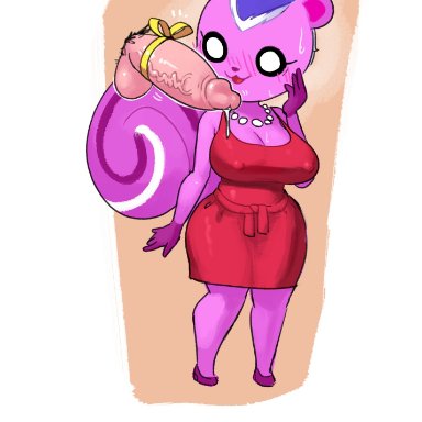 animal crossing, nintendo, peanut (animal crossing), minus8, 1girls, anthro, big breasts, big penis, blush, bodily fluids, breast grab, breast play, breast squish, breasts, clothed