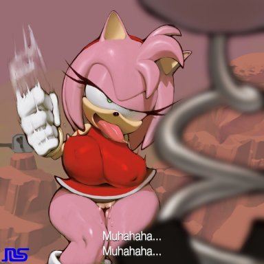 sonic (series), sonic heroes, sonic the hedgehog (series), amy rose, lewdcactus, namespace, 1girl, ahe gao, big breasts, bottomless, bottomless skirt, canon, canyon, female, gesture