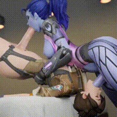 blizzard entertainment, overwatch, overwatch 2, amelie lacroix, lena oxton, tracer, widowmaker, hoik3d, 2futas, 69, 69 position, ass, athletic futanari, blowjob, clothed