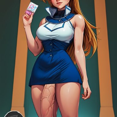 yu-gi-oh!, yu-gi-oh! gx, alexis rhodes, asuka tenjoin, tenjouin asuka, bulge quest, futa only, futanari, large penis, penis, ai generated