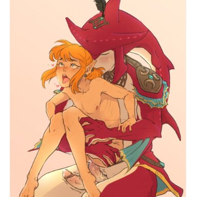 the legend of zelda, link, sidon (zelda), shiroiyagi, anal, bigger penetrating smaller, diphallia, diphallism, femboy, gay, male, multi penis, size difference, yaoi