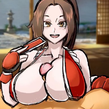 fatal fury, king of fighters, snk, mai shiranui, evilaudio, miyukiva, mrmrfoxhound, vkid, 1boy, 1girls, big breasts, big penis, blush, breasts, clothing