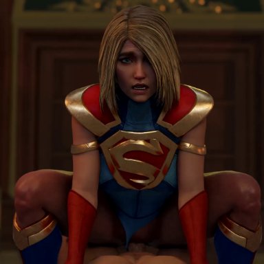 dc, injustice 2, superman (series), kara zor-el, supergirl, pixiewillow, sleepyrandom, 1boy, 1girls, big ass, blonde hair, blue eyes, closed eyes, cowgirl position, female