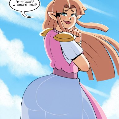 a link between worlds, nintendo, super smash bros., super smash bros. ultimate, the legend of zelda, princess zelda, zelda (a link between worlds), thegreyzen, thehornyzen, 1futa, ass, bangs, blonde hair, bottom heavy, breasts