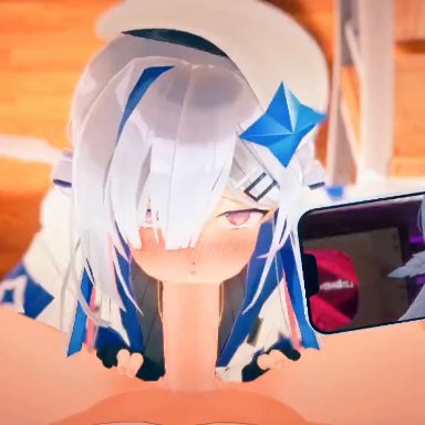 hololive, amane kanata, wataamage, blowjob, deepthroat, looking at viewer, looking up, male pov, oral, pov, singing, animated, music, original voice, sound