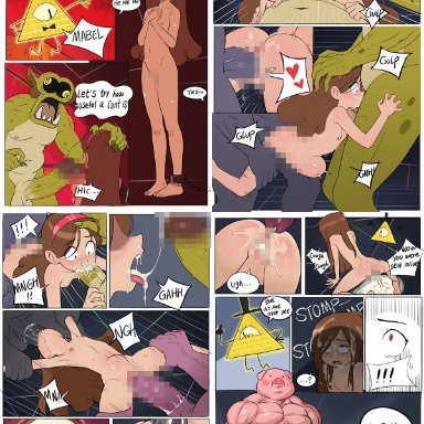 gravity falls, mabel pines, mangamaster, brown hair, gangbang, monster, petite, rape, comic, comic page, english text, text