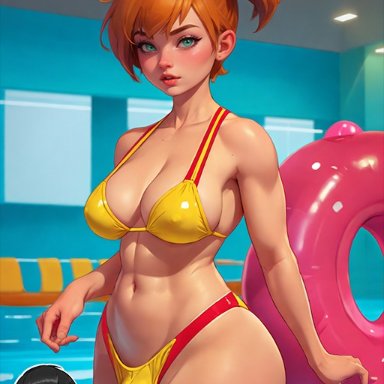 pokemon, kasumi (pokemon), misty (pokemon), bulge quest, stable diffusion, abs, ass, big breasts, breast, bulge, futanari, huge breasts, swimsuit, thick ass, thick thighs